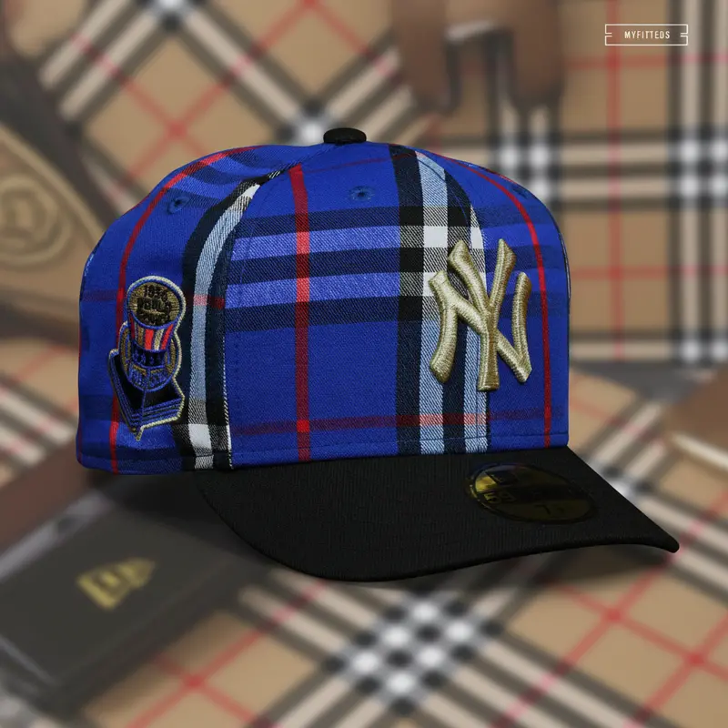1956 New York Yankees World Series Elite Cap – Burberry Blue Check–Inspired Design 1