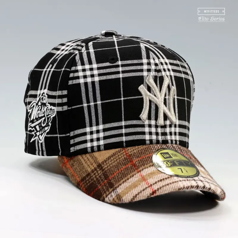 1998 New York Yankees World Series Elite Hat – Black Burberry Check–Themed New Era Cap 1
