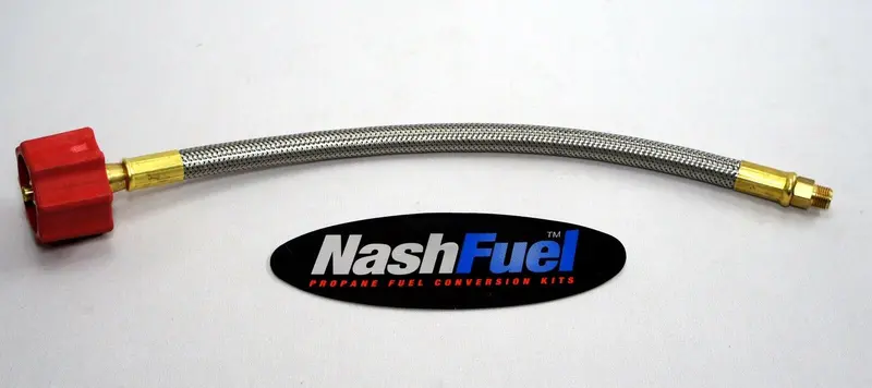 24" Braided Stainless Steel Propane Hose – 1-5/16" Acme Qcc To 1/4" Inverted Flare 1