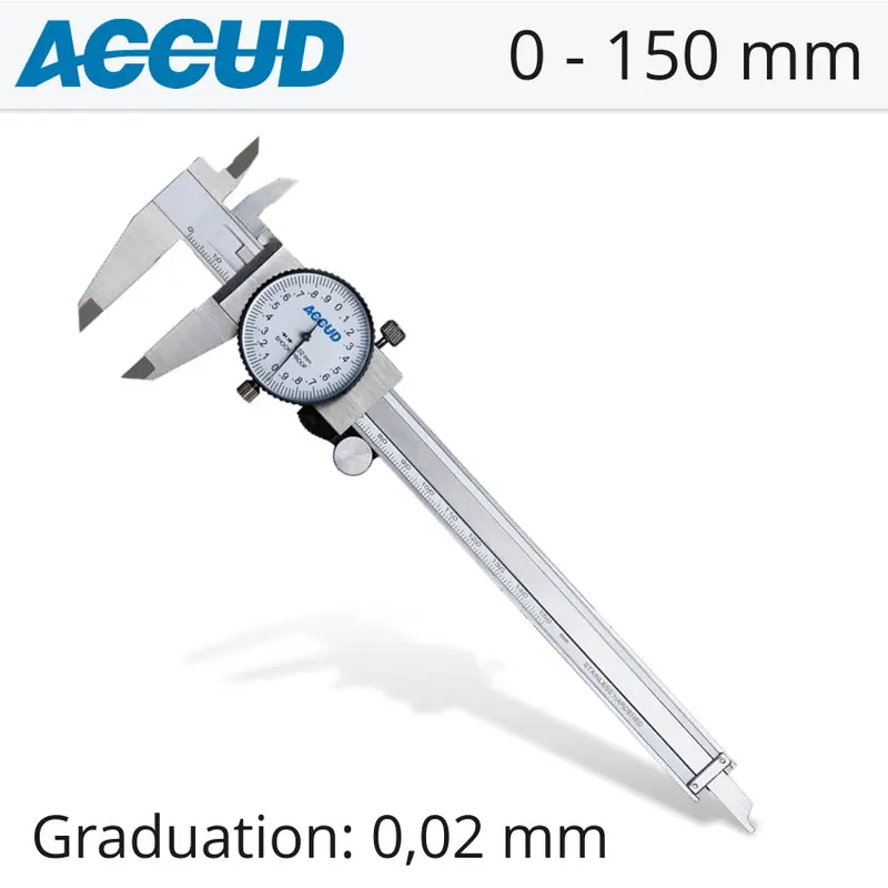 Accud Precision Dial Caliper – 150 Mm Range, 0.02 Mm Graduation, Stainless Steel, Shockproof 1