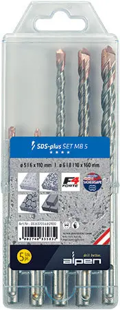 Alpen F4 Sds Drill Bit Set – 5-Piece, Optimized Lengths For Concrete (110 Mm & 160 Mm) 1