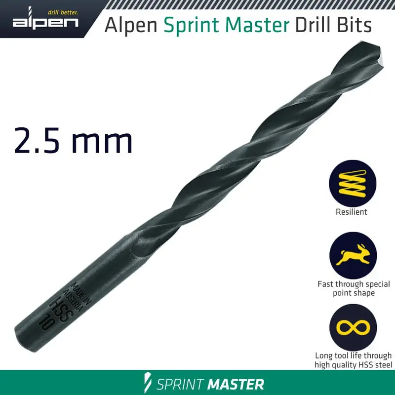 Alpen Hss Sprint Master 2.5 Mm Sleeved Drill Bit – Din 338 Standard 1