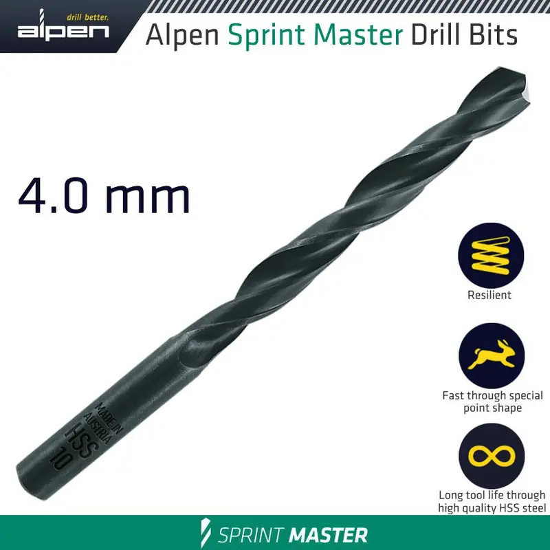 Alpen Hss Sprint Master Drill Bit – 4.0Mm × 1, Din338 Sleeved, Model 61504 1