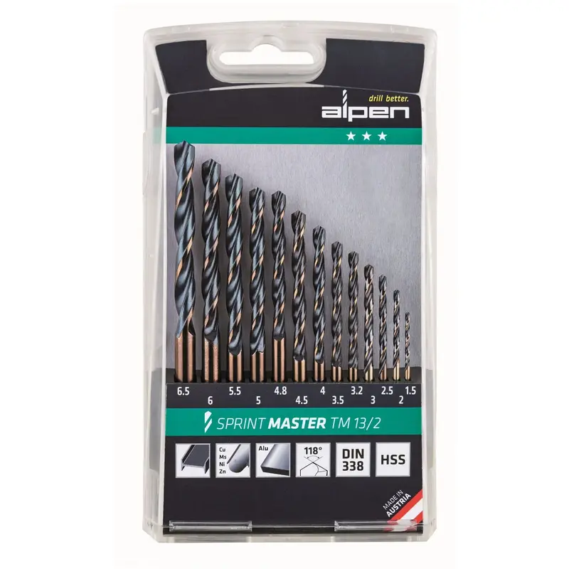 Alpen Hss Sprint Master Drill Bit Set – 13-Piece (1.5–6.5Mm), Includes 3.2Mm & 4.8Mm, Tm13-2 1