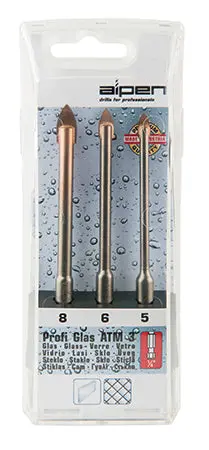 Alpen Profi Glass Hex Shank Drill Bit Set — 3-Piece (5, 6, 8 Mm) 1