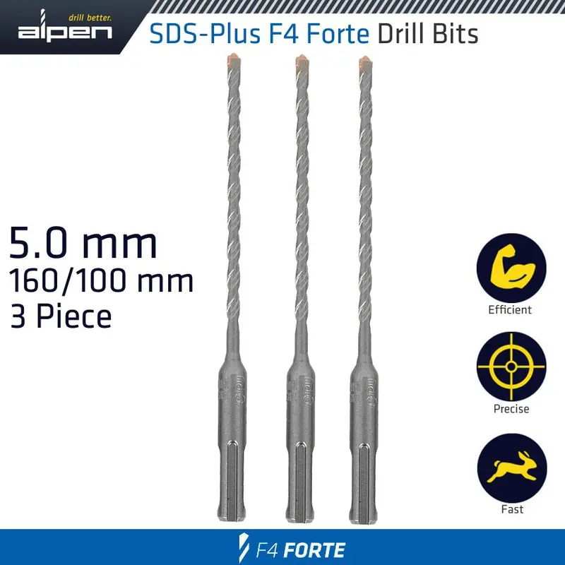 Alpen Sds-Plus F4 Hammer Drill Bit – 5 Mm × 160 Mm × 100 Mm Shank, 3-Pack 1