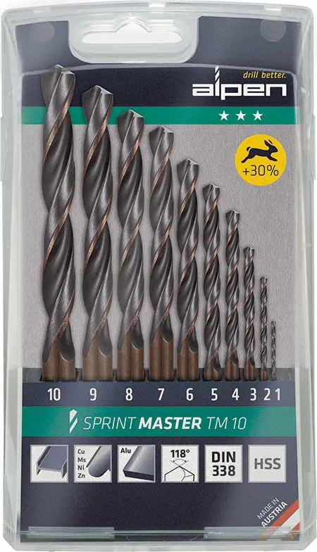 Alpen Sprint Master Tm10 General-Purpose Drill Bit Set – 10-Piece, 1–10 Mm (1 Mm Intervals) 1