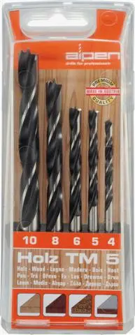 Alpen Wood Drill Bit Set – 5-Piece, 4–10 Mm Range For Clean Timber Boring 1