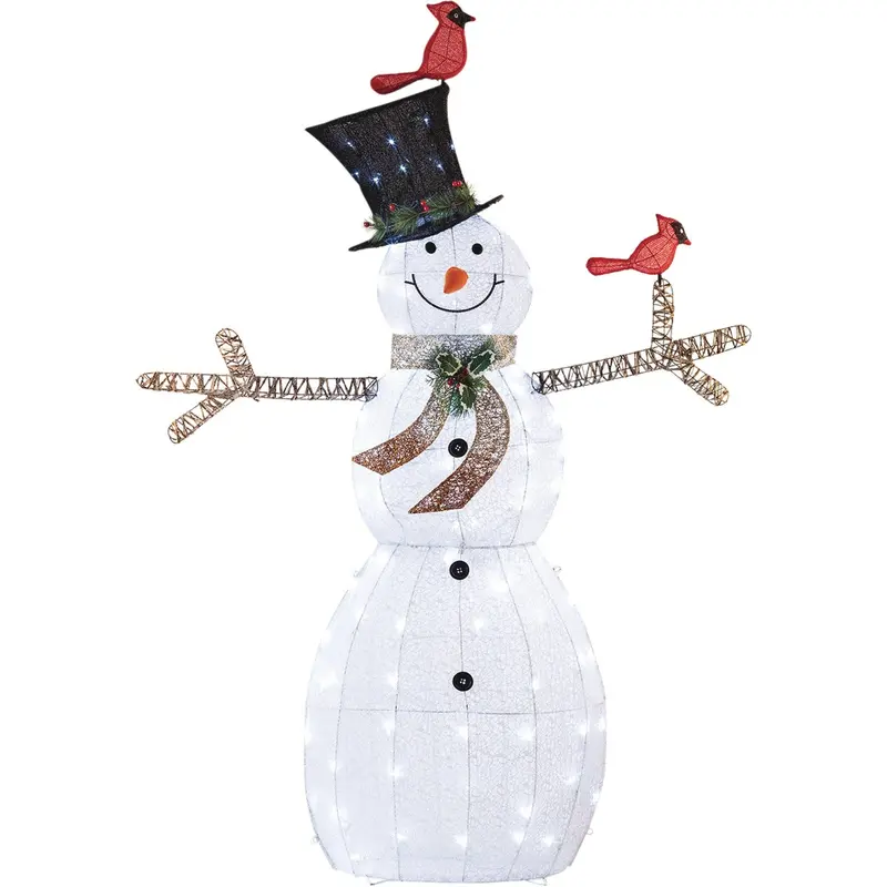 Alpine Led Snowman Decoration – 86-Inch Tall, Cool White Light, Mesh Cloth Design 1