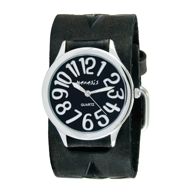 Always Summer Black Watch With Star-Embellished Black Leather Cuff For Women 1