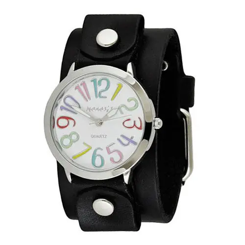Always Summer Ladies' White Watch With Sleek Black Leather Cuff 1