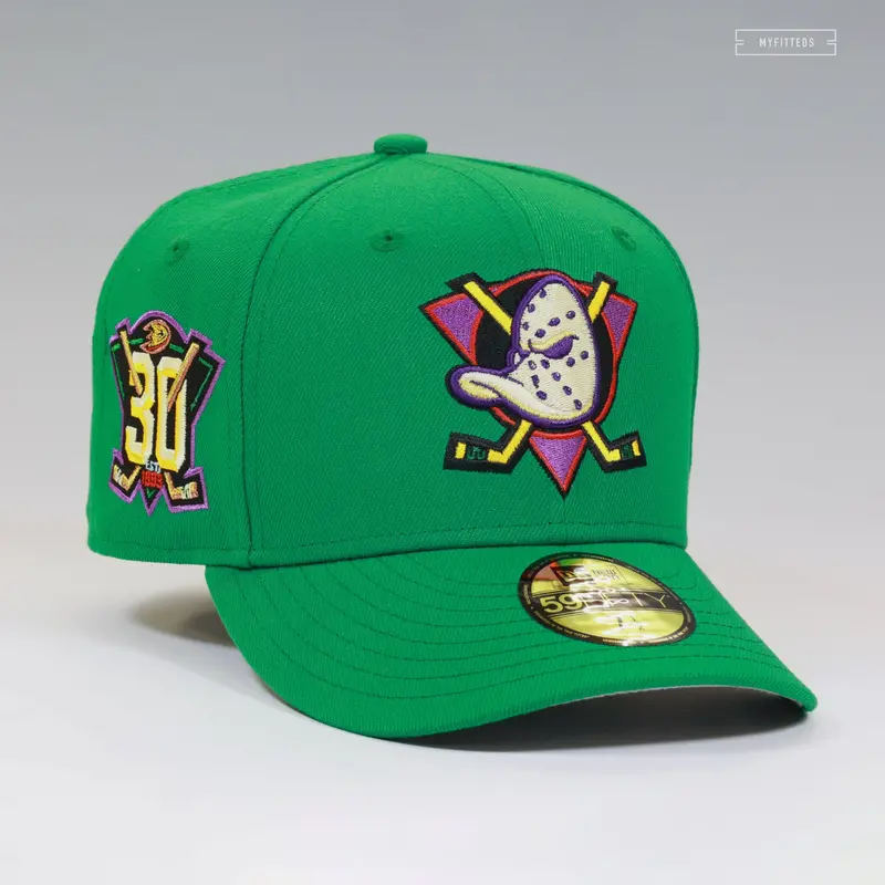 Anaheim Mighty Ducks 30Th Anniversary District 5 Solid Green Fitted Cap 1
