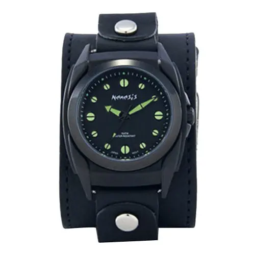 Black And Green Eternity Watch With Black Leather Cuff 1