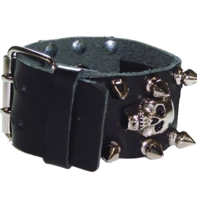 Black Leather Cuff Featuring Skull Studs 1