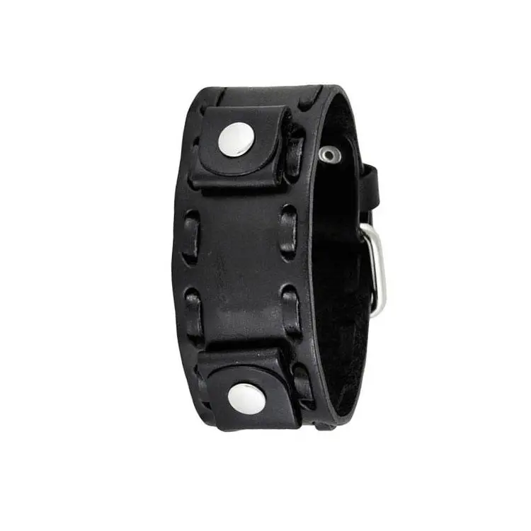 Black Perforated Dash Leather Cuff Bracelet 1