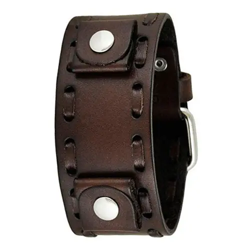 Brown Perforated Dash Leather Cuff Bracelet 1