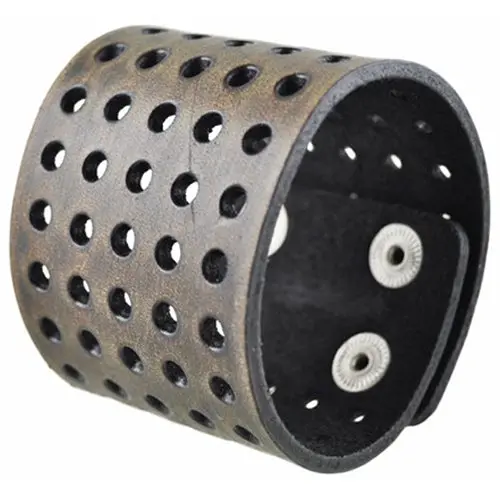Brushed Dark Brown Perforated Leather Watch Cuff Bracelet – Wide Fit 505B 1