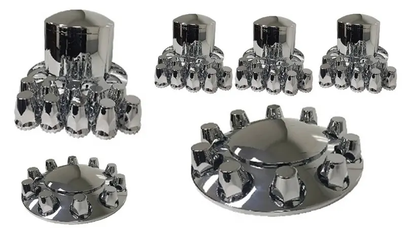 Chrome Abs Hub Cap Kit – Flat-Top Design For 10X285.75Mm Hub-Piloted Wheels (M22X1.5 Stud, S33Mm Lug) 1