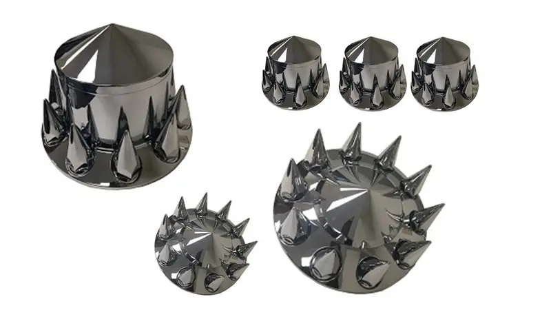 Chrome Abs Hub Cap Kit – Spike Design For 10X285.75Mm Hub-Piloted Wheels (M22X1.5 Stud, S33Mm Lug) 1