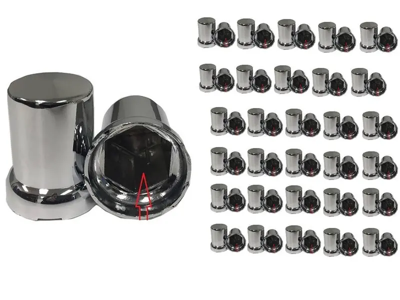 Chrome Flat-Top Snap-On Lug Nut Covers For M22X1.5 Heavy-Duty Wheels 1