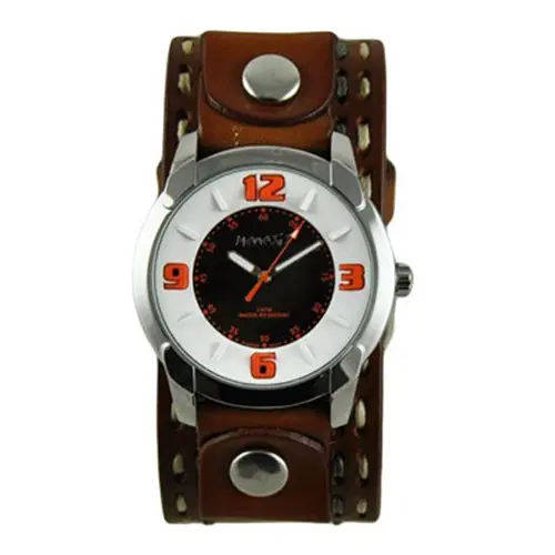 Contrast White/Black 3D Watch With Dual-Tone Stitched Brown Leather Cuff 1