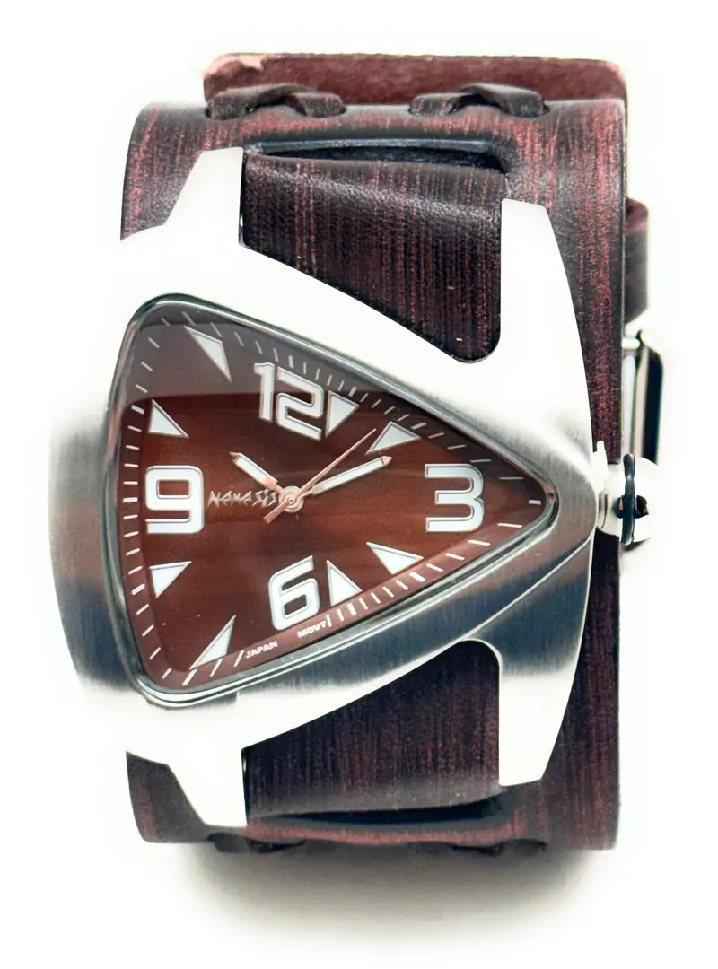 Copper Teardrop Watch With Double-X Vintage Brown Leather Wide Cuff 1