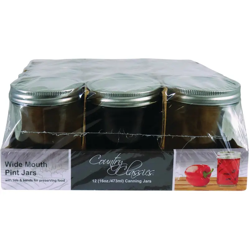 Country Classics Wide-Mouth Pint Canning Jars – 12-Pack, Ideal For Home Preserving 1