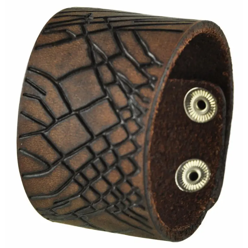 Cracked-Texture Brown Leather Snap-On Watch Cuff 510B 1