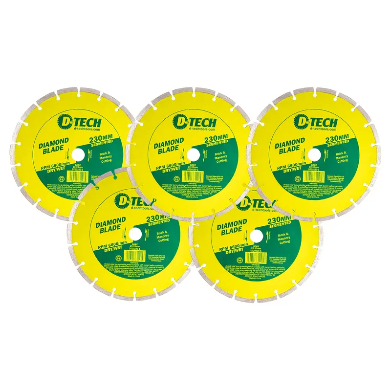 D-Tech Standard Segmented Diamond Blade – 230 × 22.23 Mm (5-Pack, Bulk) 1