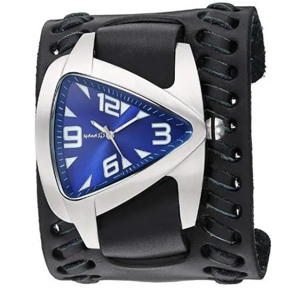 Deep Blue Teardrop Watch With Woven Black Wide Leather Cuff 1