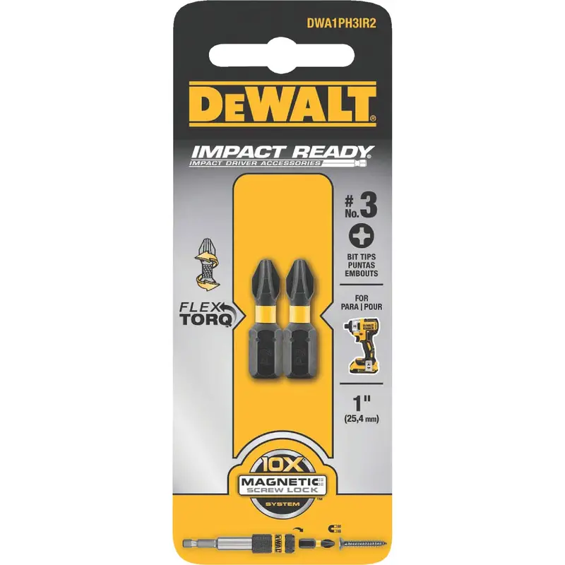 Dewalt Flextorq Phillips #3 Impact Screwdriver Bit – 1" Shank, 2-Pack 1