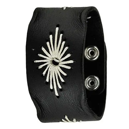 Diamond-Stitched Black Leather Snap-On Ladies Cuff 1