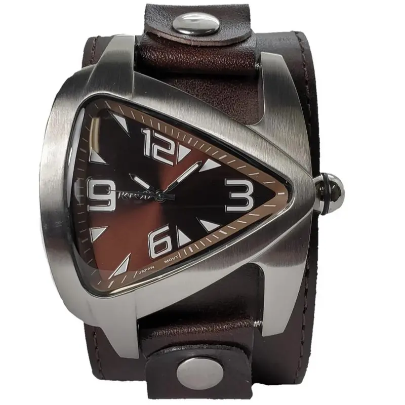 Dlbb011B Teardrop Silver Watch With Premium Stitched Brown Leather Cuff 1