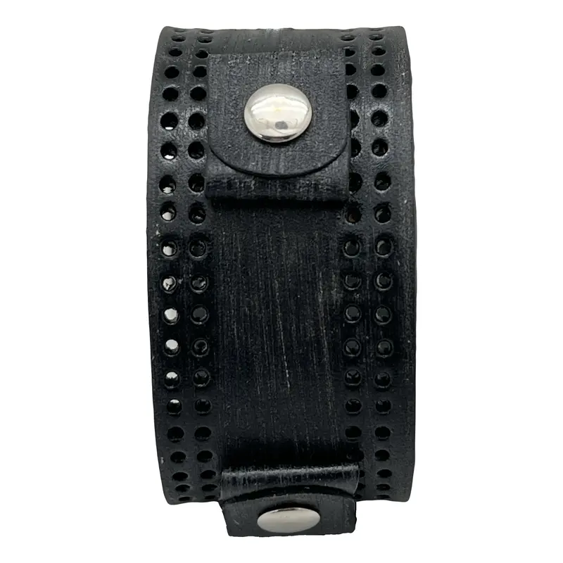 Double-Perforated Black Leather Cuff – Breathable Modern Design 1