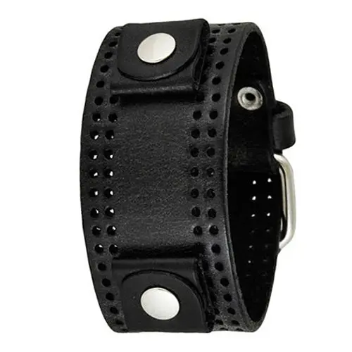 Double-Perforated Black Leather Cuff With Subtle Texture Contrast 1