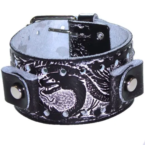 Dragon Tattoo Leather Cuff – Artisan-Crafted Black Band 1