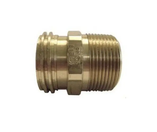 Dual-Port Brass Propane Adapter: 1-1/4" Male Acme With 3/4" Male And 3/8" Female Npt 1