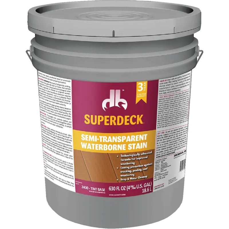 Duckback Superdeck Semi-Transparent Deck Stain – Waterborne Clear Finish, 5-Gallon Pail 1