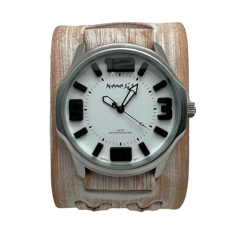 Embossed 3D Watch With Vintage White Double-X Leather Cuff Wvdx107W 1