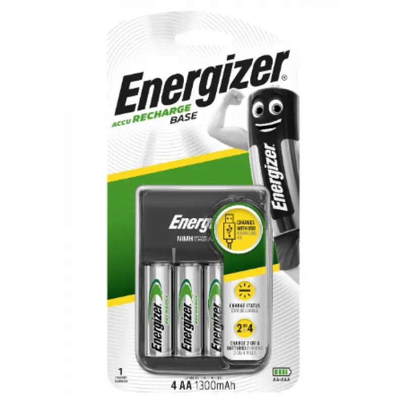 Energizer Usb Base Charger With 4X Nimh Aa 1300Mah Rechargeable Batteries 1