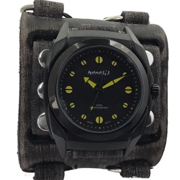 Eternity Black And Yellow Watch With Triple-Layer Distressed Black Leather Band 1