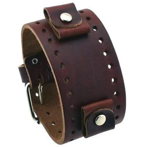 Extra-Large Plain Brown Leather Cuff Band 1