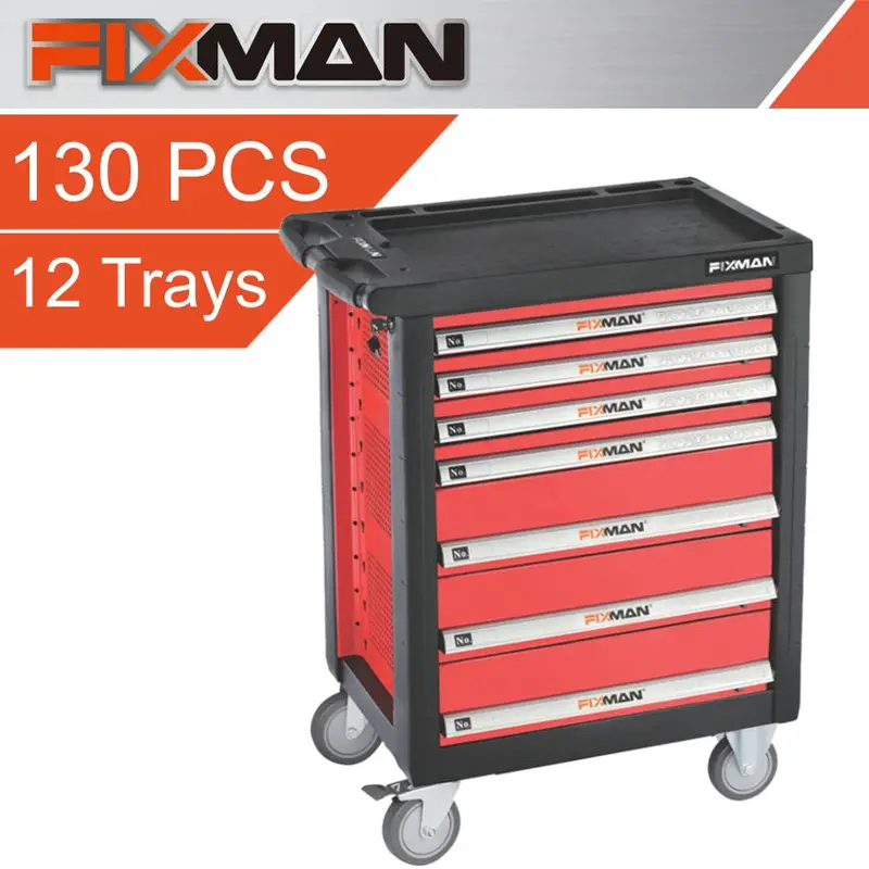 Fixman 7-Drawer Industrial Roller Cabinet With 130-Piece Tool Kit 1