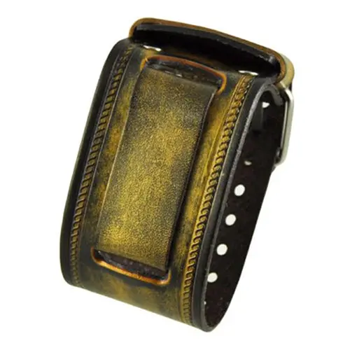 Gold-Tone Embossed Wide Distressed Leather Cuff Bracelet 1