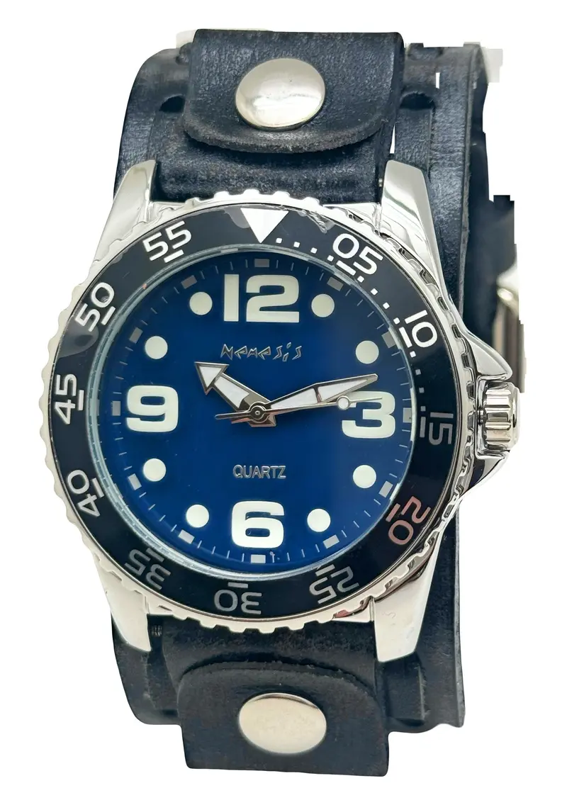 Groovy Black Dial Watch With Double-X Distressed Charcoal Leather Cuff – Model Vdsb097L 1