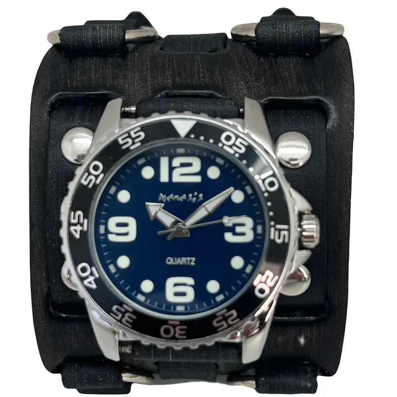 Groovy Black Watch With Charcoal Double-X Distressed Wide Leather Cuff Vdxb097L 1