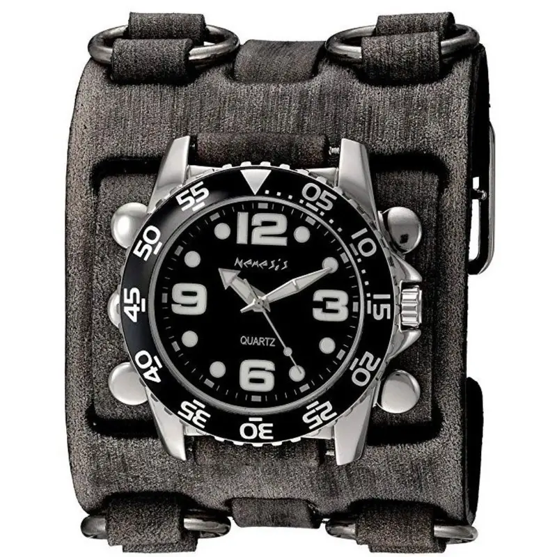 Groovy Black Watch With Ring-Style Distressed Charcoal Triple-Strap Cuff 1