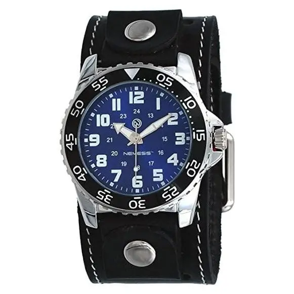 Hybrid Diver Blue-And-White Watch With Wide White-Stitched Black Leather Cuff 1