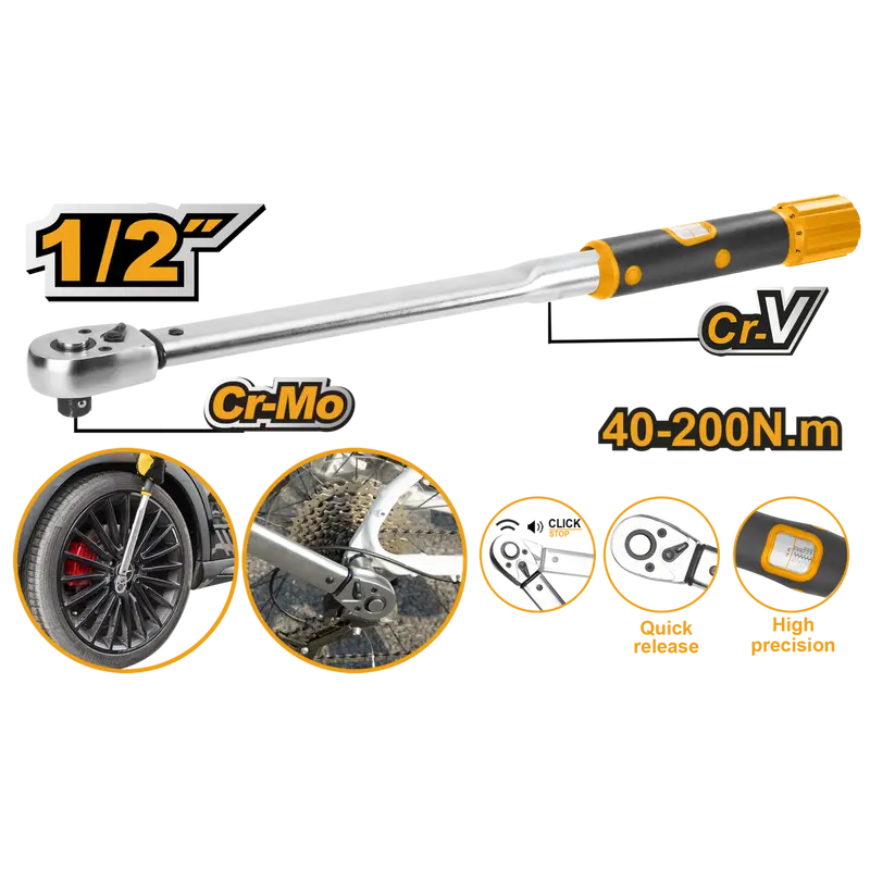 Ingco 1/2" Drive Adjustable Torque Wrench – 40–200 N·M Range 1