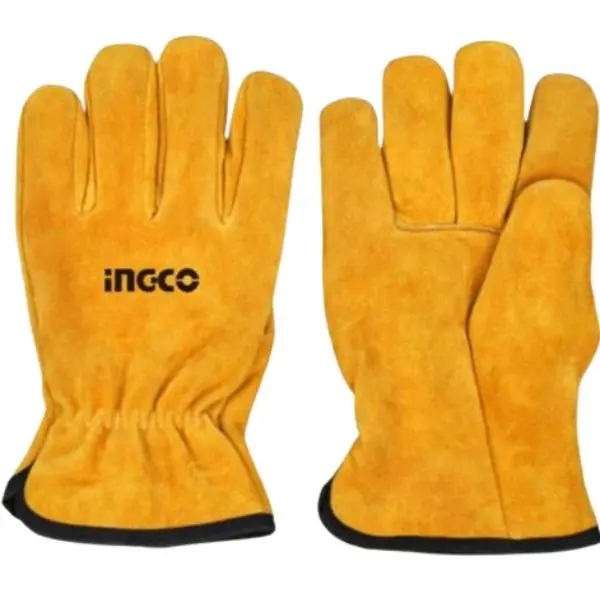 Ingco 10-Inch Leather Work Gloves – Reinforced Palm Protection 1